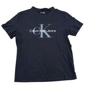 CK Calvin Klein Jeans Black Short Sleeve T-Shirt Size Medium Logo Tee READ